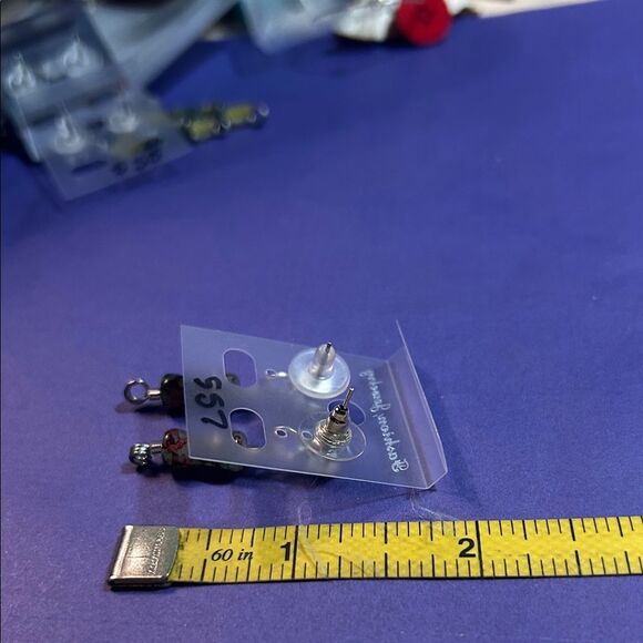 NThandmade Jewelry Silver and Dark Red Earrings - Picture 3 of 3